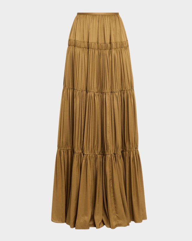 Gaelle Gathered Silk Maxi Skirt